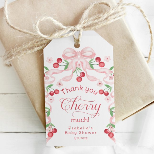 Tack Cherry Mycket körsbär på toppen baby shower Presentetikett (Skapare uppladdad)
