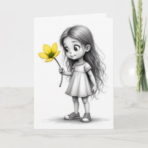 Tack Chibi-barn med Gult blomma Kort