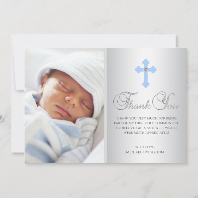TACK Christening Communion Kor Blue BOY Kort (Framsida)