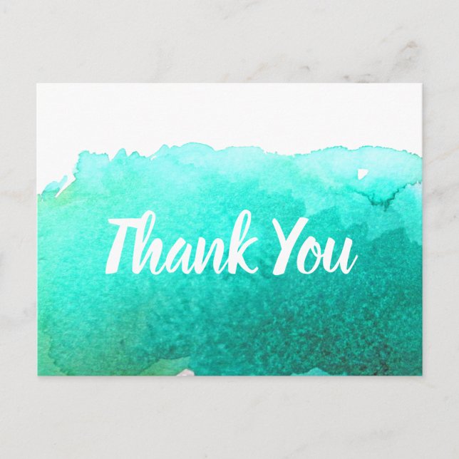 Tack citat i akvarell konst i turkos blå färg vykort (Framsida)