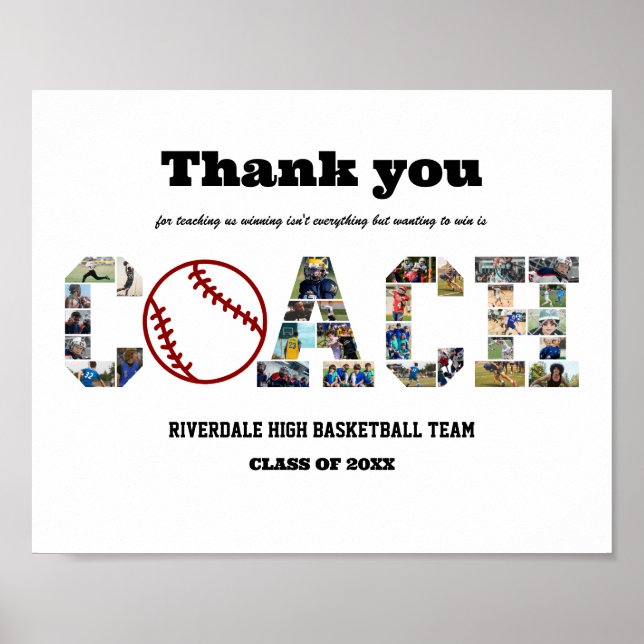 Tack Coach Baseball Team Photo Collage Poster (Framsidan)