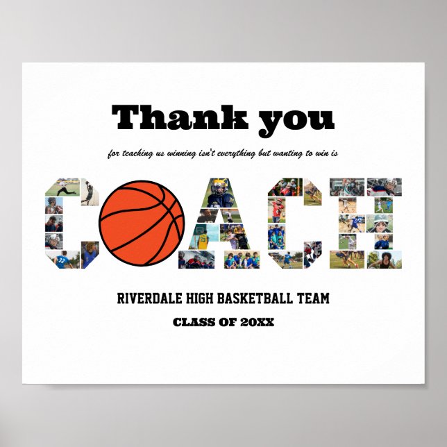Tack Coach Basketball Team Photo Collage Poster (Framsidan)