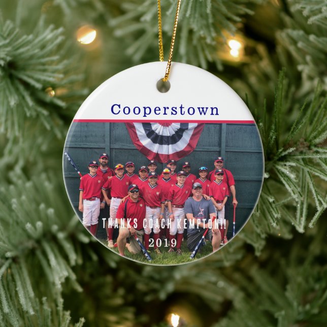 Tack Coach – Cooperstown Minnessak Team Foto  Julgransprydnad Keramik (Träd)