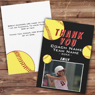 Tack, Coach Gult Softball Photo Card Tack Kort