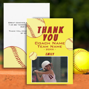 Tack, Coach Gult Softball Photo Card Tack Kort