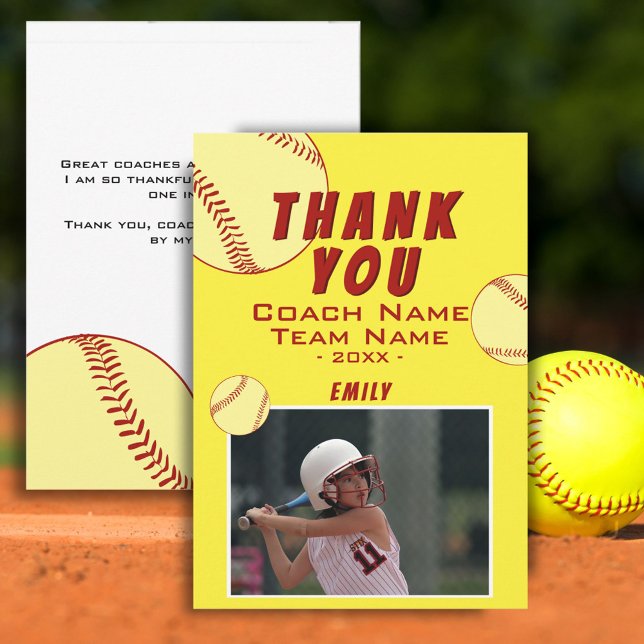 Tack, Coach Gult Softball Photo Card Tack Kort (Skapare uppladdad)