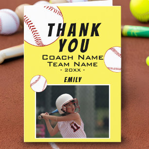 Tack, Coach Gult Softball Photo Card Tack Kort