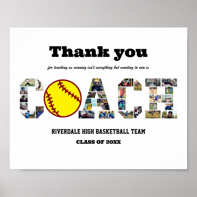Tack Coach Softball Team Photo Collage Poster (Framsidan)