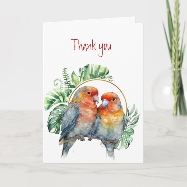 Tack, Colorful Parrots Love birds Kort (Framsida)