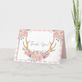Tack | Coral Gingham BOHO Blommigt Antlers Kort