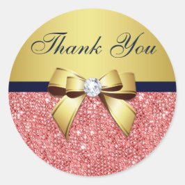 Tack Coral Sequins Guld Navy Diamonds Bow Runt Klistermärke