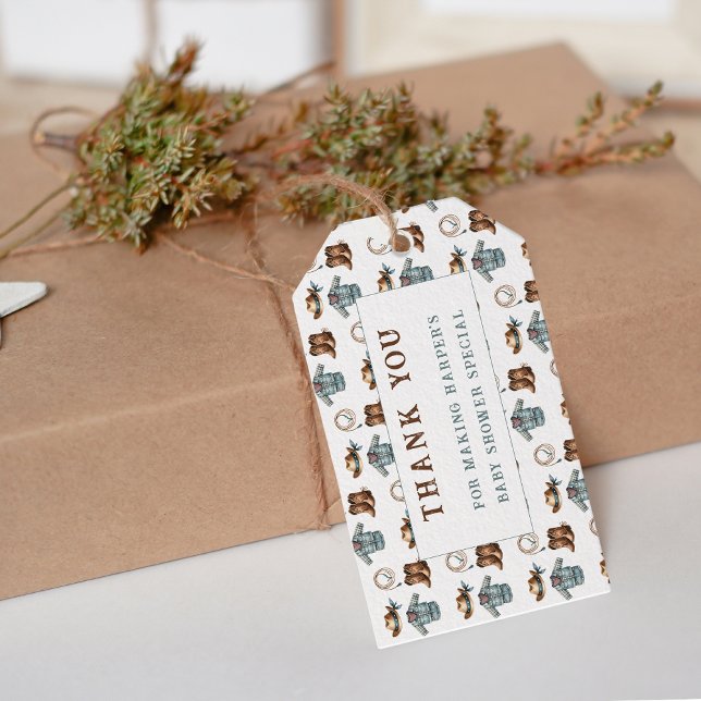 Tack Cowboy Mönster Baby Shower Presentetikett (Skapare uppladdad)