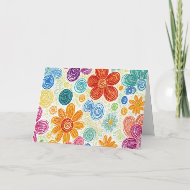Tack Crayon Doodle Daisy Design Kort (Framsida)