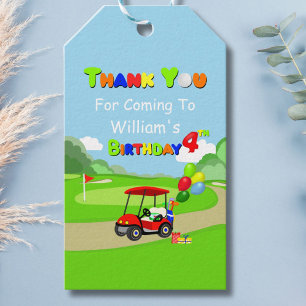 Tack Cute 4-års födelsedag Röd golfvagn Pojke Presentetikett