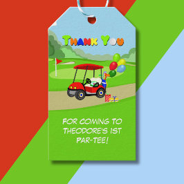 Tack Cute Cute 1:a födelsedag Red Golf Cart Boy's Presentetikett