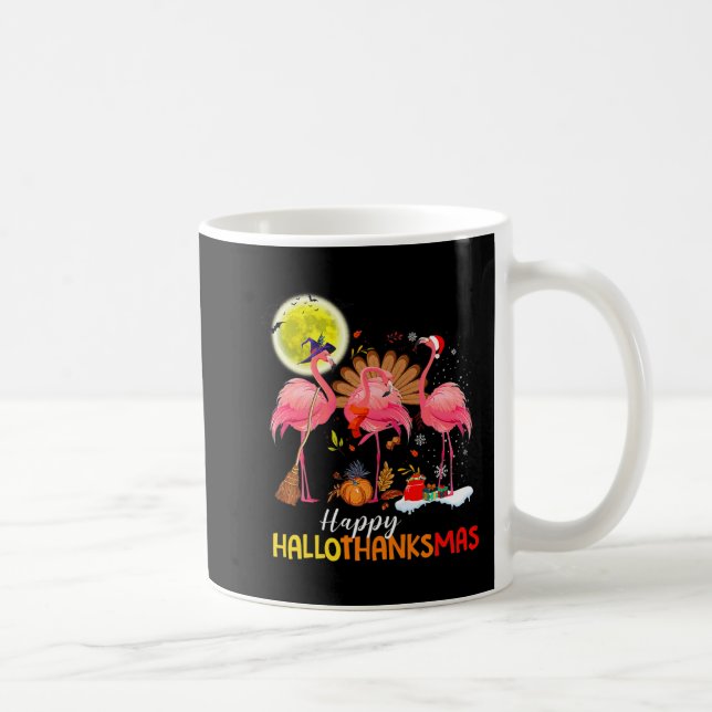 Tack, Cute Flamingo HalloThanksmas Happy halloween Kaffemugg (Höger)