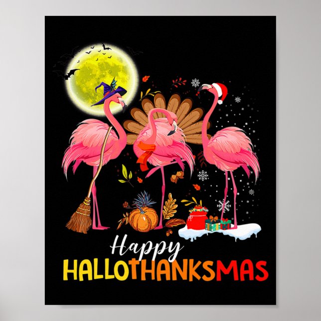Tack, Cute Flamingo HalloThanksmas Happy halloween Poster (Framsidan)