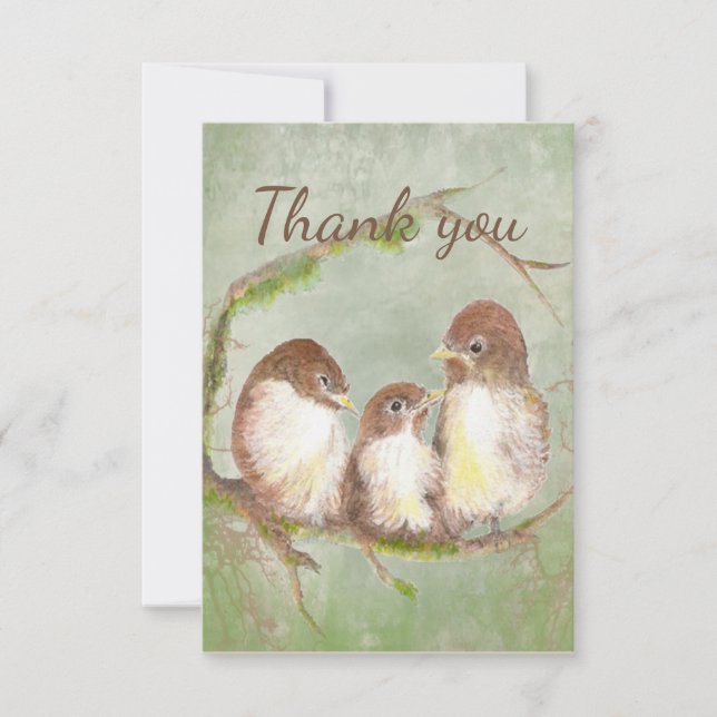 Tack Cute Little Bird Family Animal Art Kort (Framsida)