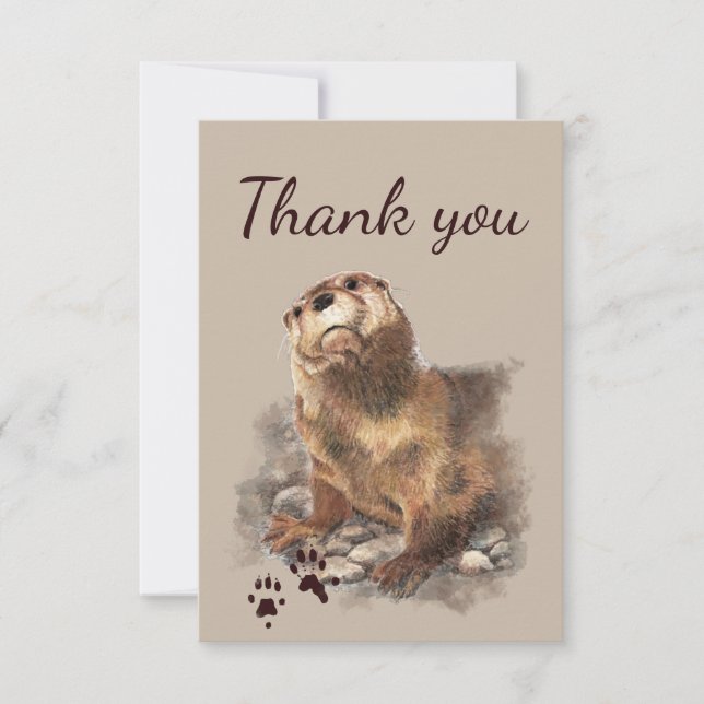 Tack Cute Otter och fotavtryck Djurart Kort (Framsida)