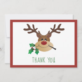 Tack Cute Reindeer Mistletoe Red Grönt Kort