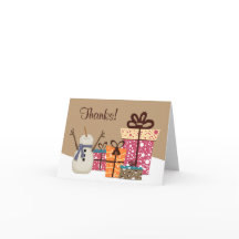 Tack! Cute Snögubbe i Snö med presentvinter