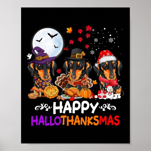 Tack, Dachshund Hund jul, Lycklig Hallothankmas Poster (Framsidan)