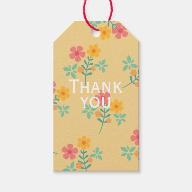 Tack Daisy Retro Bukett Mönster i Gult Presentetikett (Framsidan)