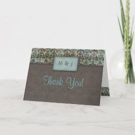 Tack Damask Blå Brun Grattulationskort