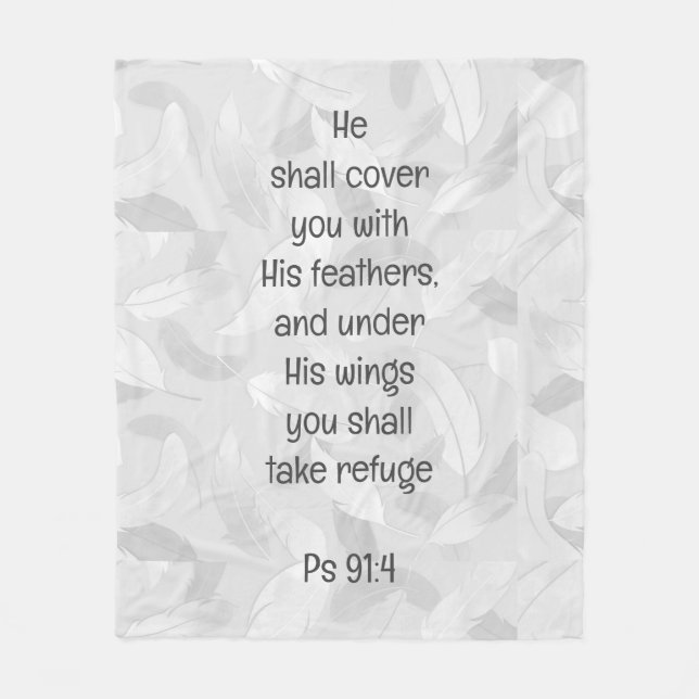 Täck dig med hans fjädrar, bibelcitat PS 91:4 Fleecefilt (Framsidan)