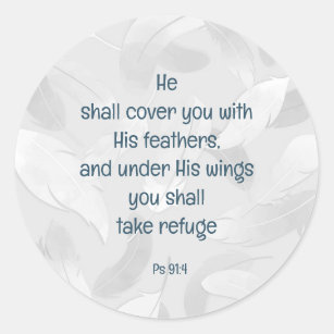 Täck dig med hans fjädrar, bibelcitat PS 91:4 Runt Klistermärke
