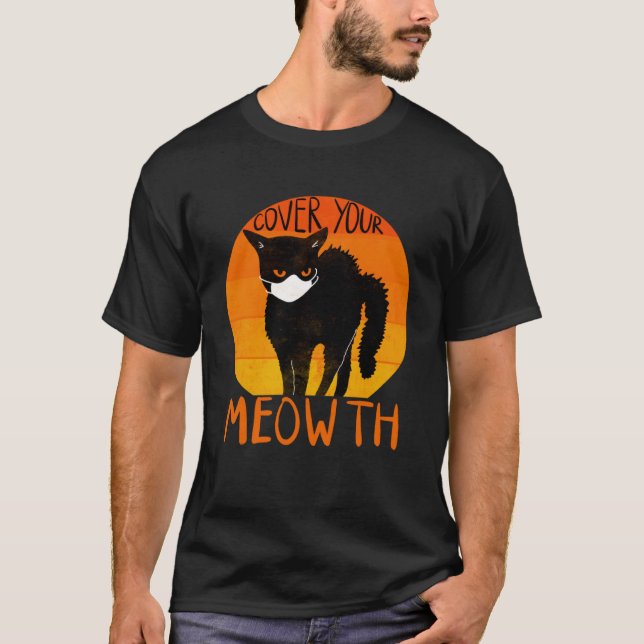 Täck din Meowth Halloween Black Cat Ansikte-mask T Shirt (Framsida)