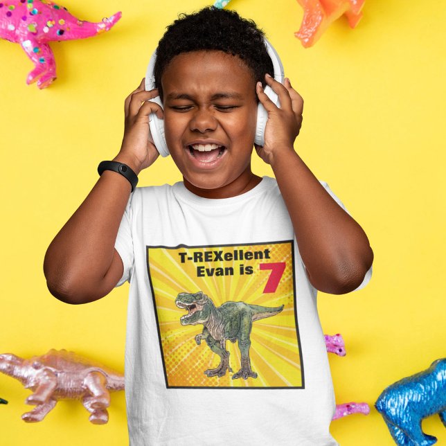 Tack Dino T-Rex Dinosaur 7:e Birthday Namn T Shirt (Skapare uppladdad)