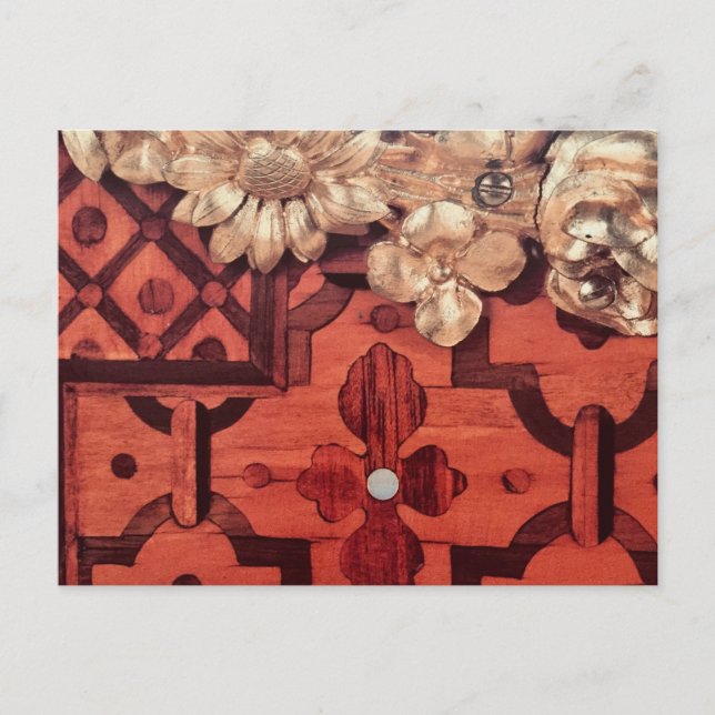 Tack, ditt namn, inlagt trä och guld-bild. vykort (Framsida)