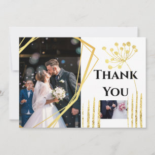 Tack DIY 2 foto guld geometrisk bröllop chic Kort