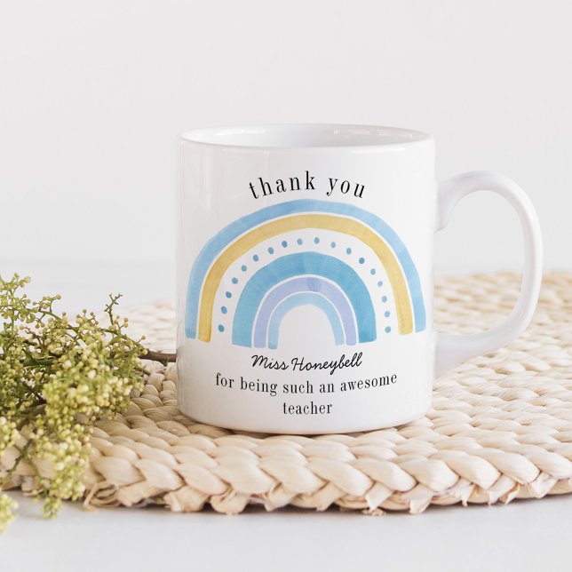 Tack Doodle Blue Rainbow Fantastisk Teacher Kaffemugg (Awesome Teacher thank you gift mug with pastel rainbow
)