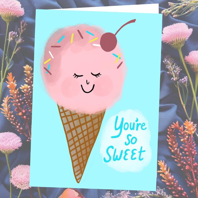 TACK Du är sötad Anpassningsbar för Cute Ice Cream Kort (THANK YOU You're So Sweet Cute Ice Cream Custom Card
Pink Blue)