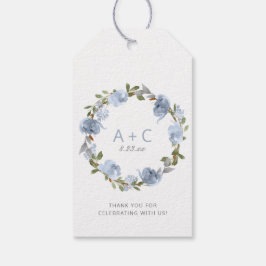 Tack Dusty Blue för Möhippan bröllop Presentetikett