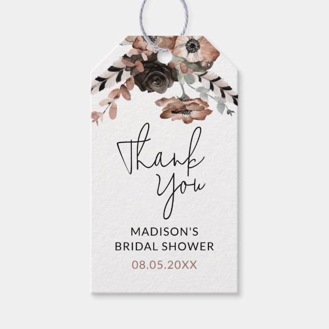 Tack Dusty Rosa & Black Blommigt Möhippa Presentetikett (Framsidan)