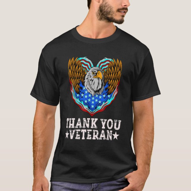 Tack Eagle American Flagga Heart Memorial Day V T Shirt (Framsida)