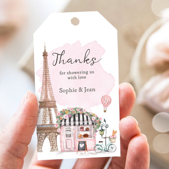 Tack Eiffel Paris Parisian Fransk Baby Shower Presentetikett (Skapare uppladdad)