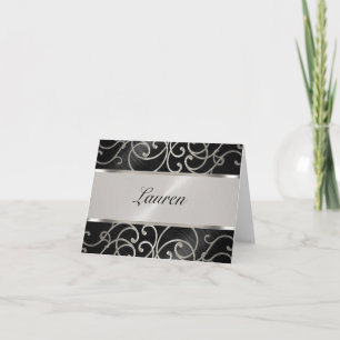 Tack Elegant Black och Silver Filigree Anteckningskort