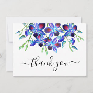 tack Elegant Blue Orchids Blommigt Vattenfärg Kort