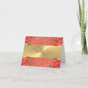 Tack Elegant Coral och Guld Filigree Kort