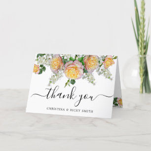 Tack, elegant Gul ros Bouquet Flowers Bröllop Tack Kort