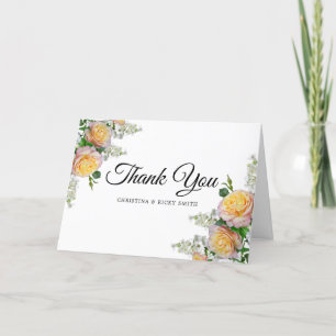 Tack, elegant Gul ros Bouquet Flowers Bröllop Tack Kort