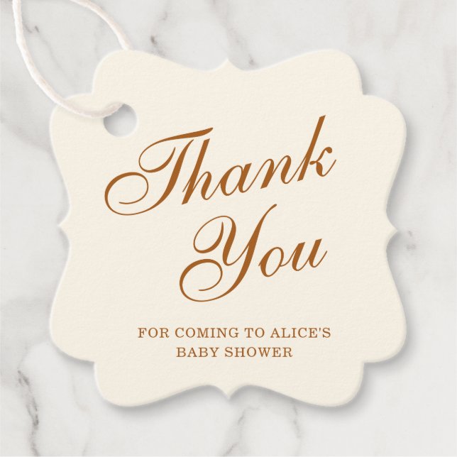 Tack Elegant Ivory Copper Baby Shower Gåvor Etiketter (Framsida)