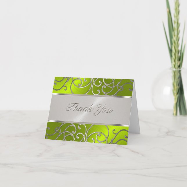 Tack Elegant Lime Green Silver Filigree Kort (Framsida)