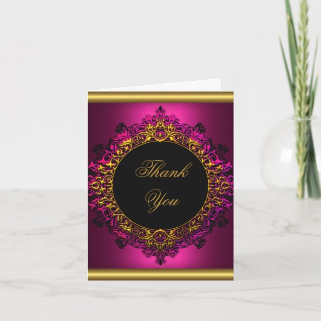 Tack Elegant Mörk Rosa Guld Svart Kort (Framsida)
