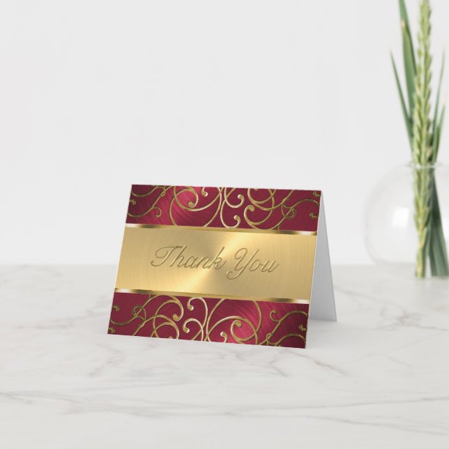 Tack Elegant Red och Guld Filigree Kort (Framsida)