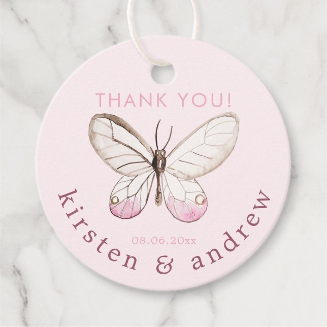 Tack! Elegant  Rosa Butterfly Bröllop Gåvor Etiketter (Framsida)
